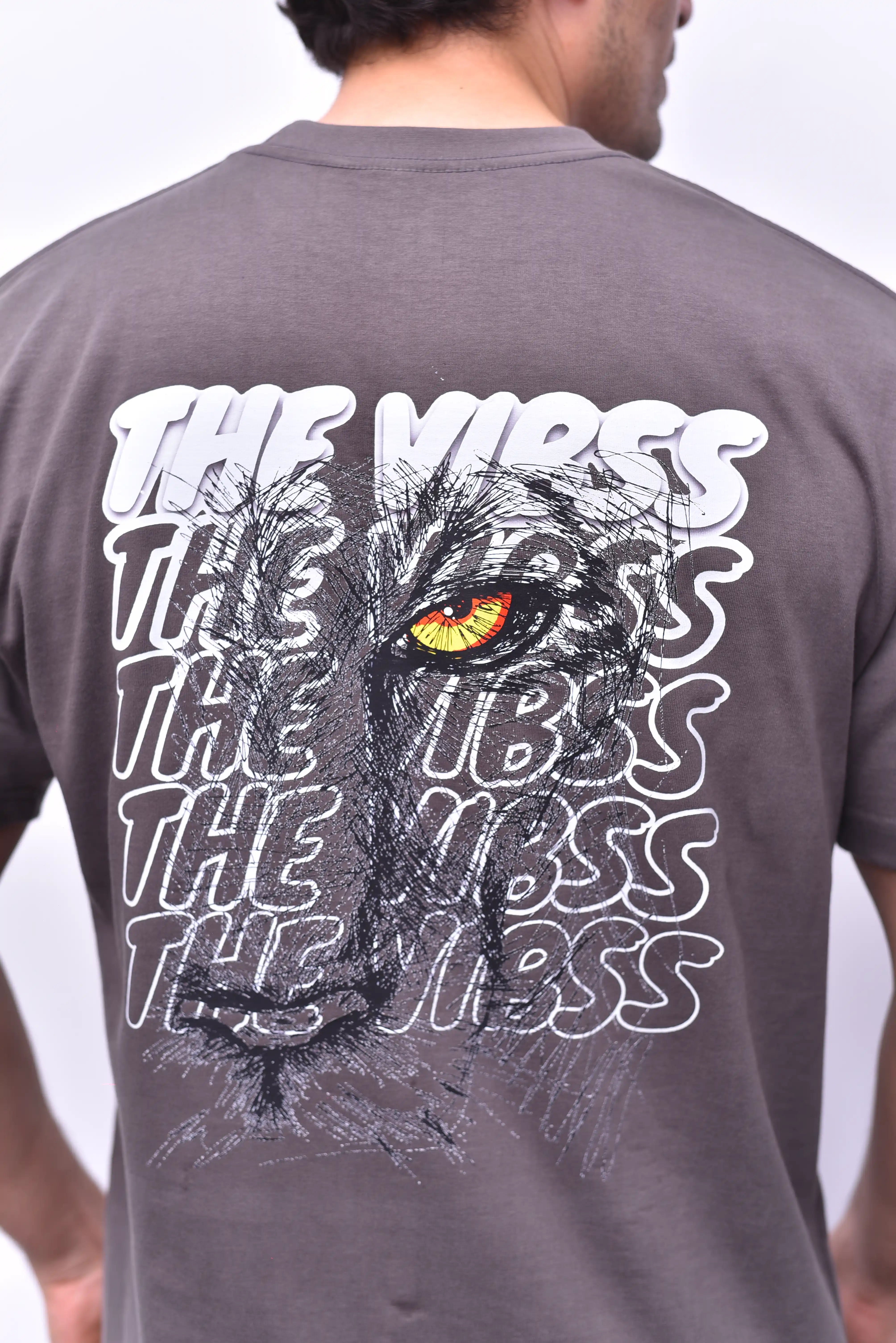 Gray Tiger Stack Relax Fit Tee – Animal Print Tee | The Vibss