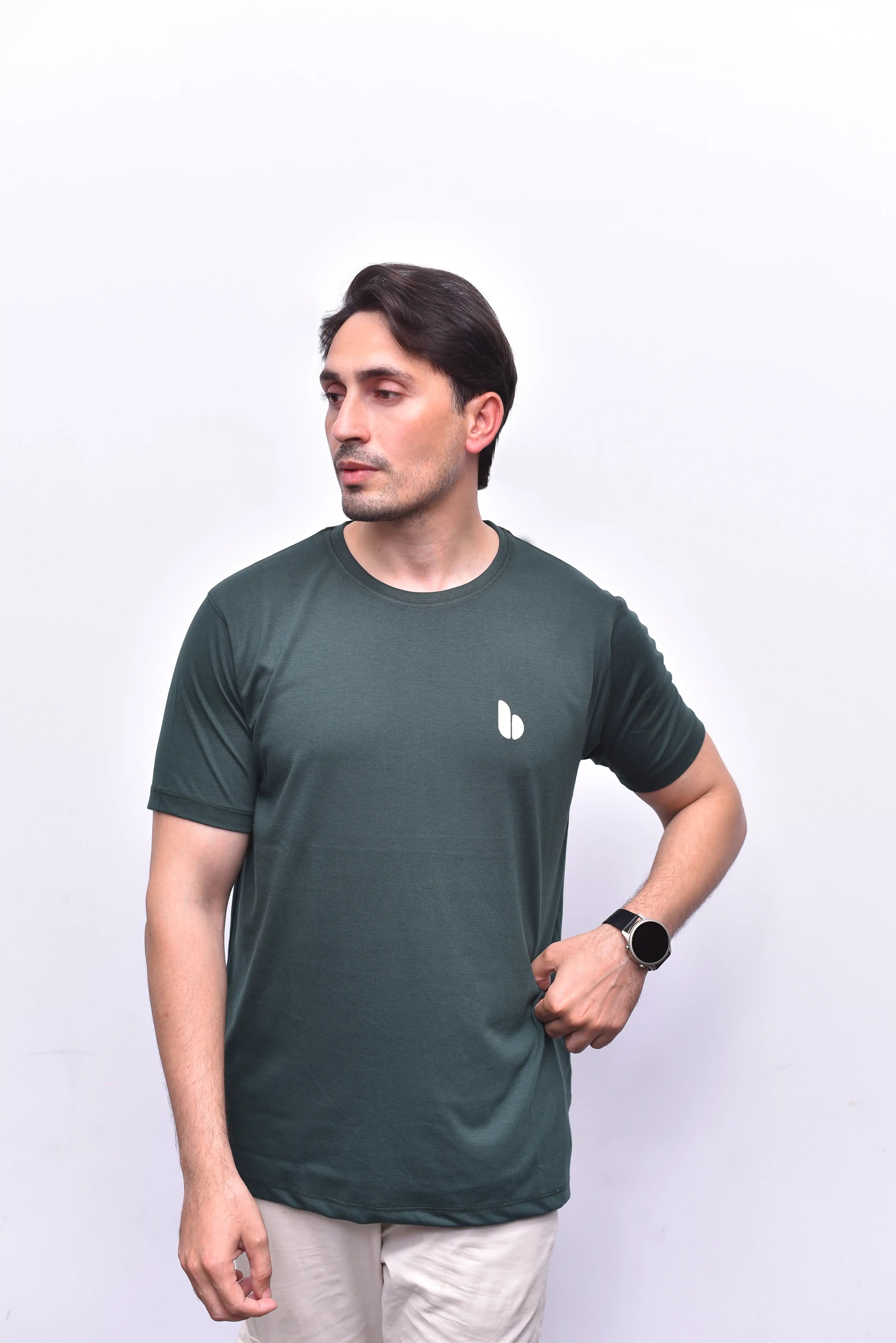 Green Round Neck Tee – Soft Cotton Casual Tee | The Vibss