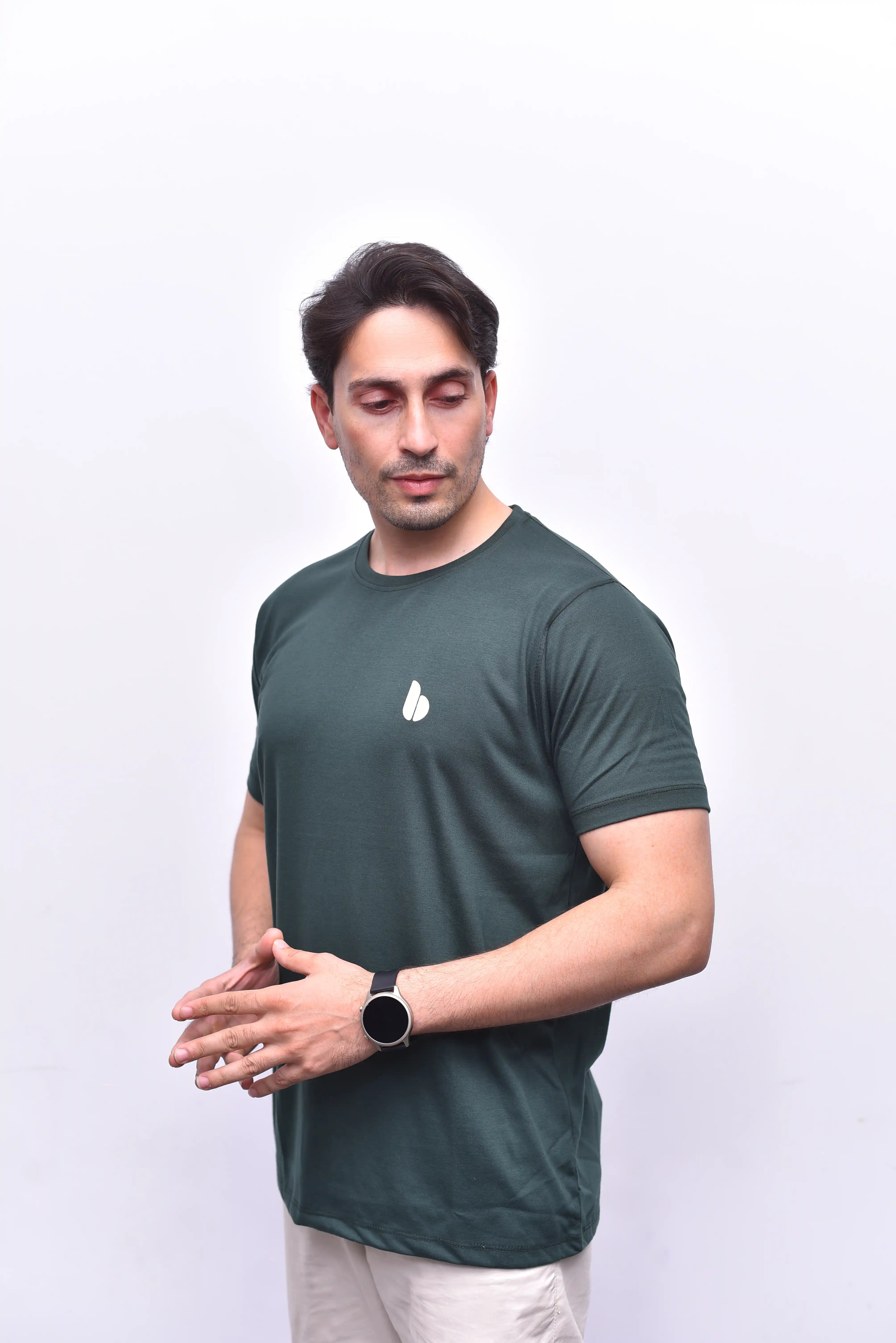 Green Round Neck Tee – Soft Cotton Casual Tee | The Vibss