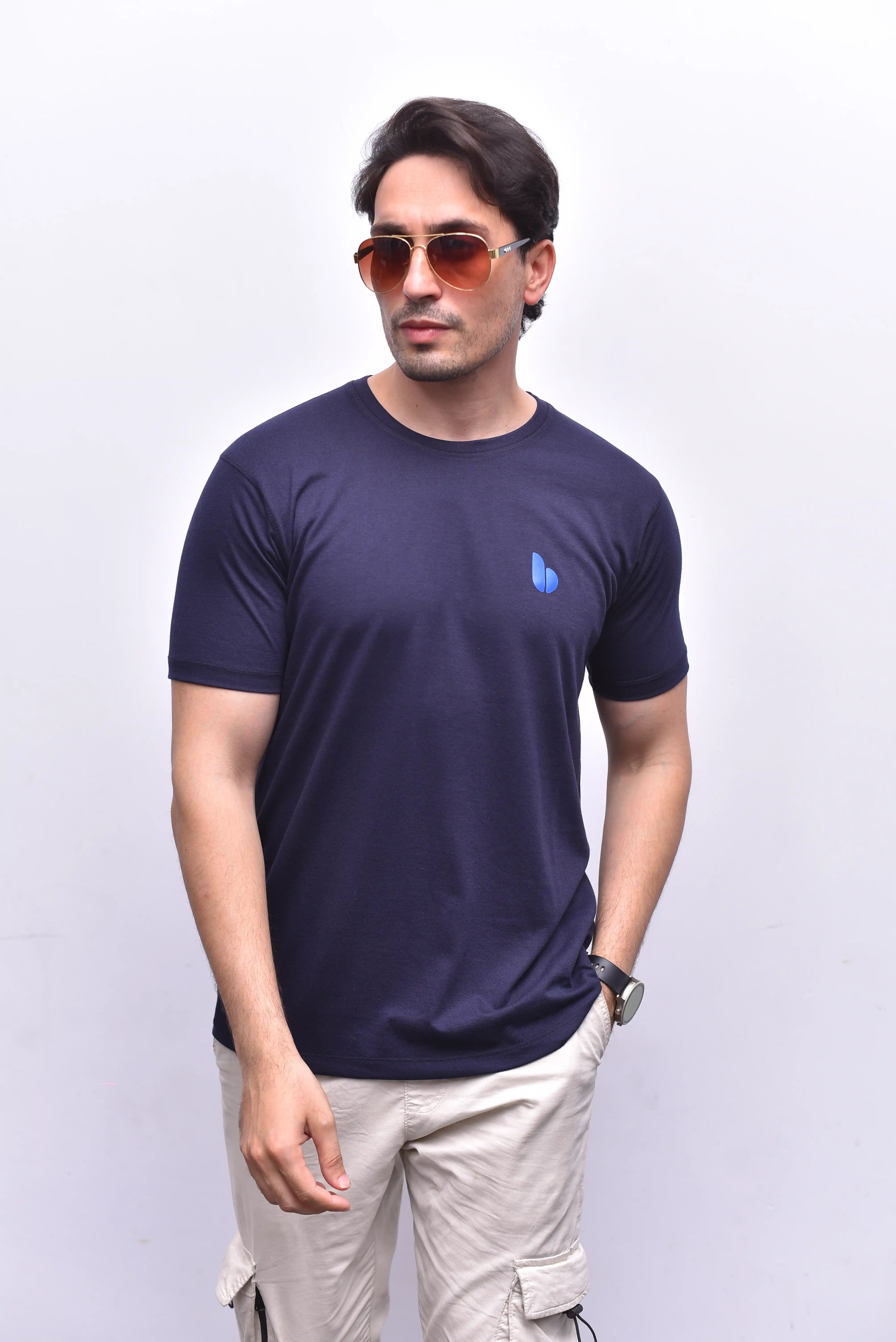 Blue Round Neck Tee – Classic Everyday Comfort | The Vibss