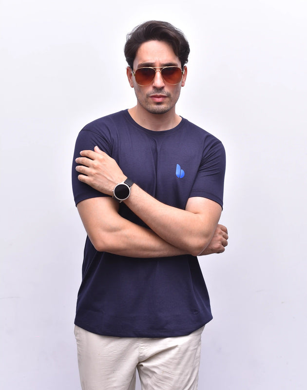 Blue Round Neck Tee – Classic Everyday Comfort | The Vibss