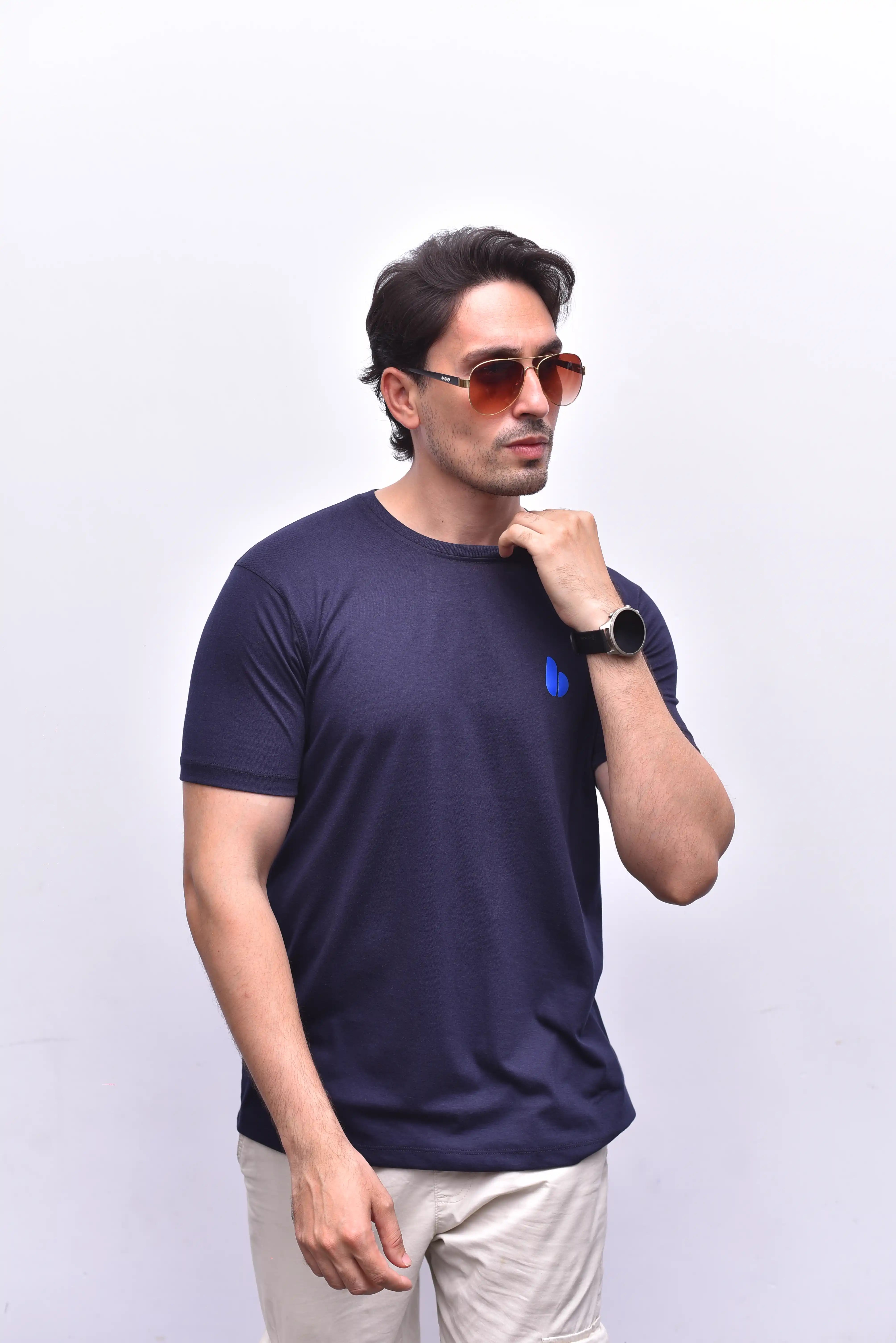 Blue Round Neck Tee – Classic Everyday Comfort | The Vibss