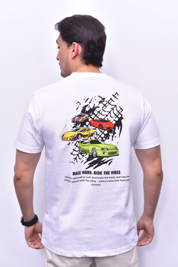 White Relax Fit T-Shirt with Cars Editing DTF Design - Premium Limited Edition